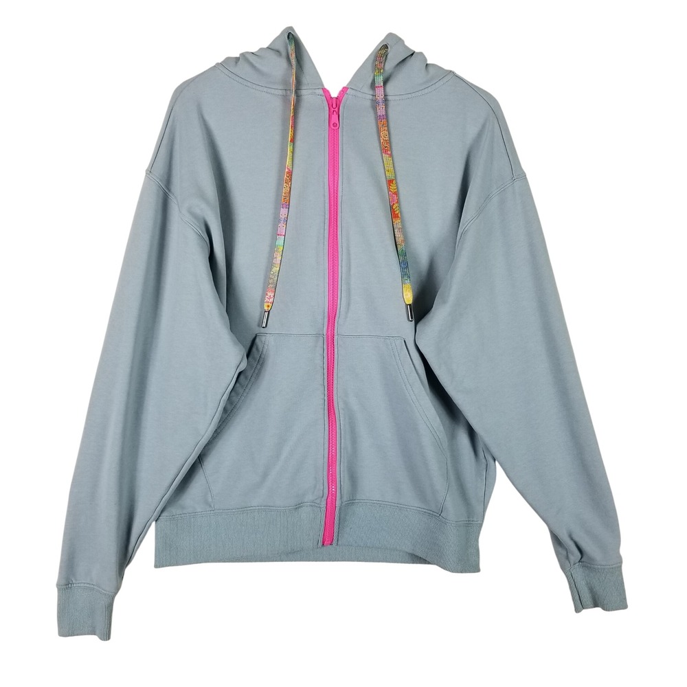 Natural Life Hoodie Women S/M Blue Peace Sign Floral Patchwork Boho Zip Up